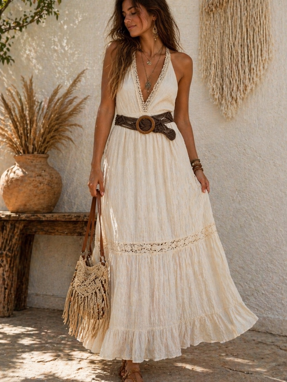 Boho Macramé Belt w/ Carved Wooden Buckle | Festival Cottagecore